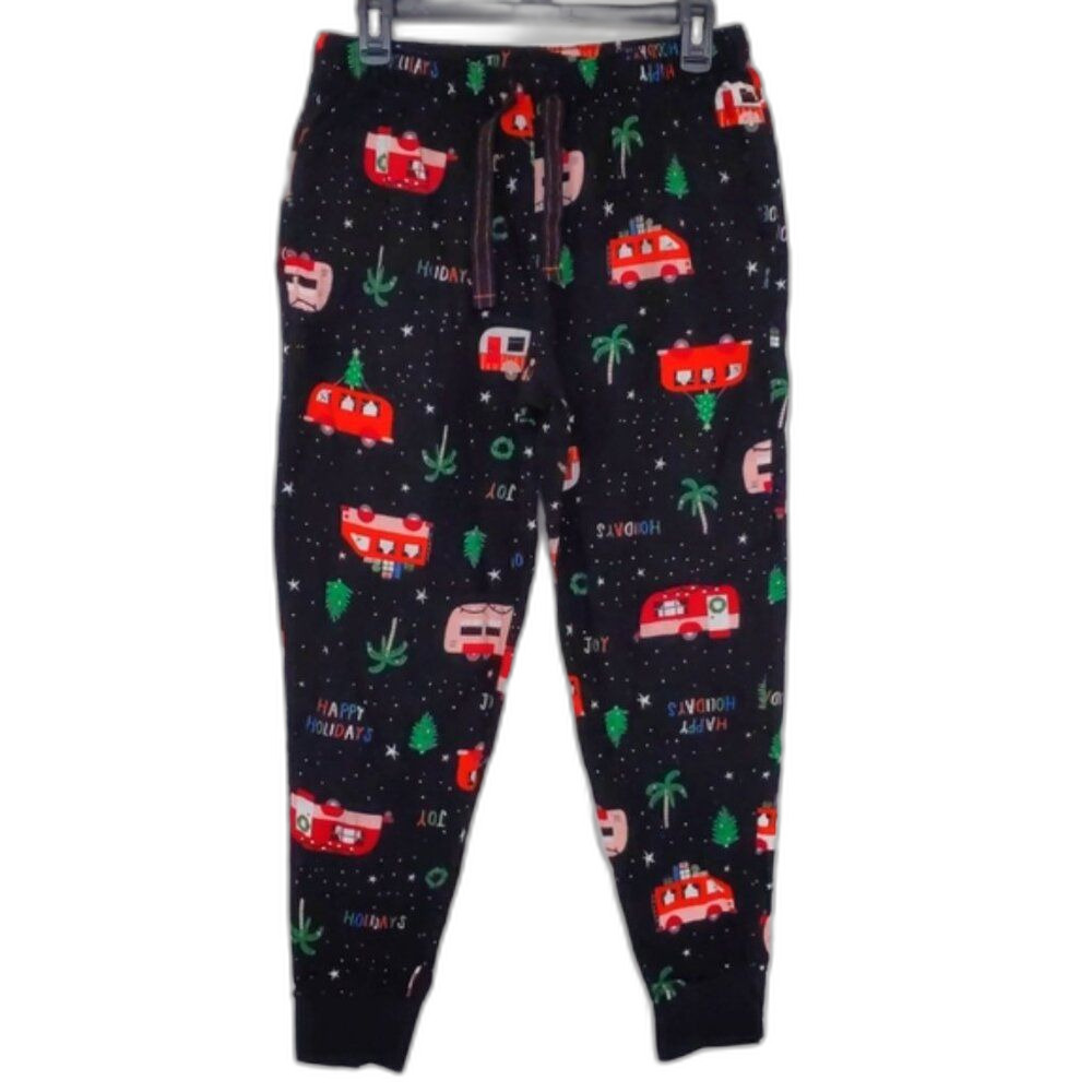 NEW Men's Old Navy Holiday Christmas Campers Cotton Pajama Pants Black Red XS